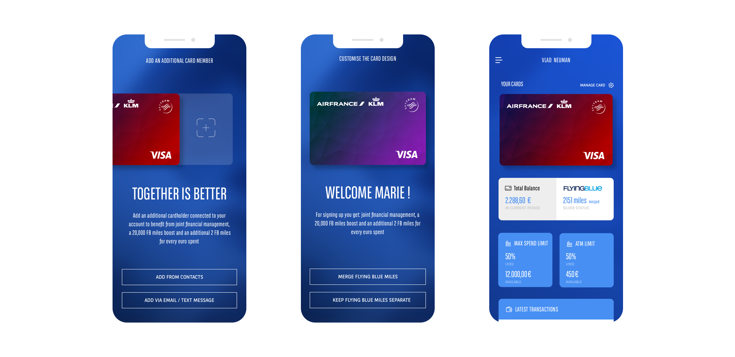 Additional Card Member screens